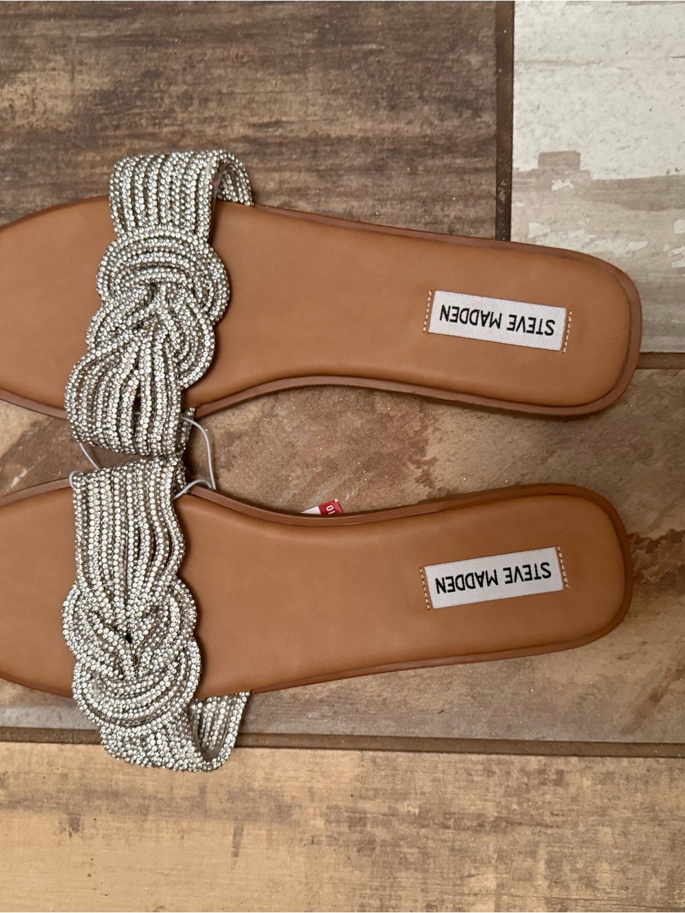 Steve Madden Silver Beaded Knot Slide Sandals - Tan - Picture 2 of 2